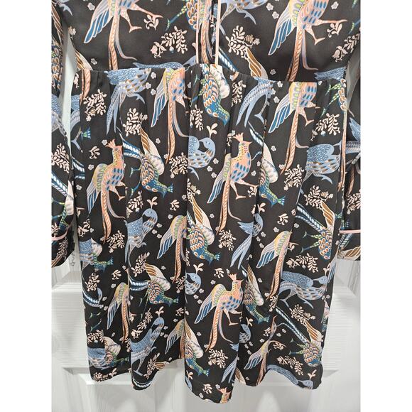 LOFT Womens 0 2 Petite Peacock Snow Bird Print Long Sleeve Dress Crew Neck - Picture 3 of 9